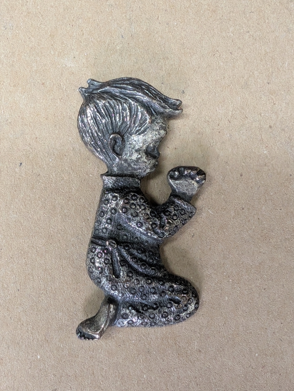 Vintage Silver-Tone Pewter Praying Boy Collectible